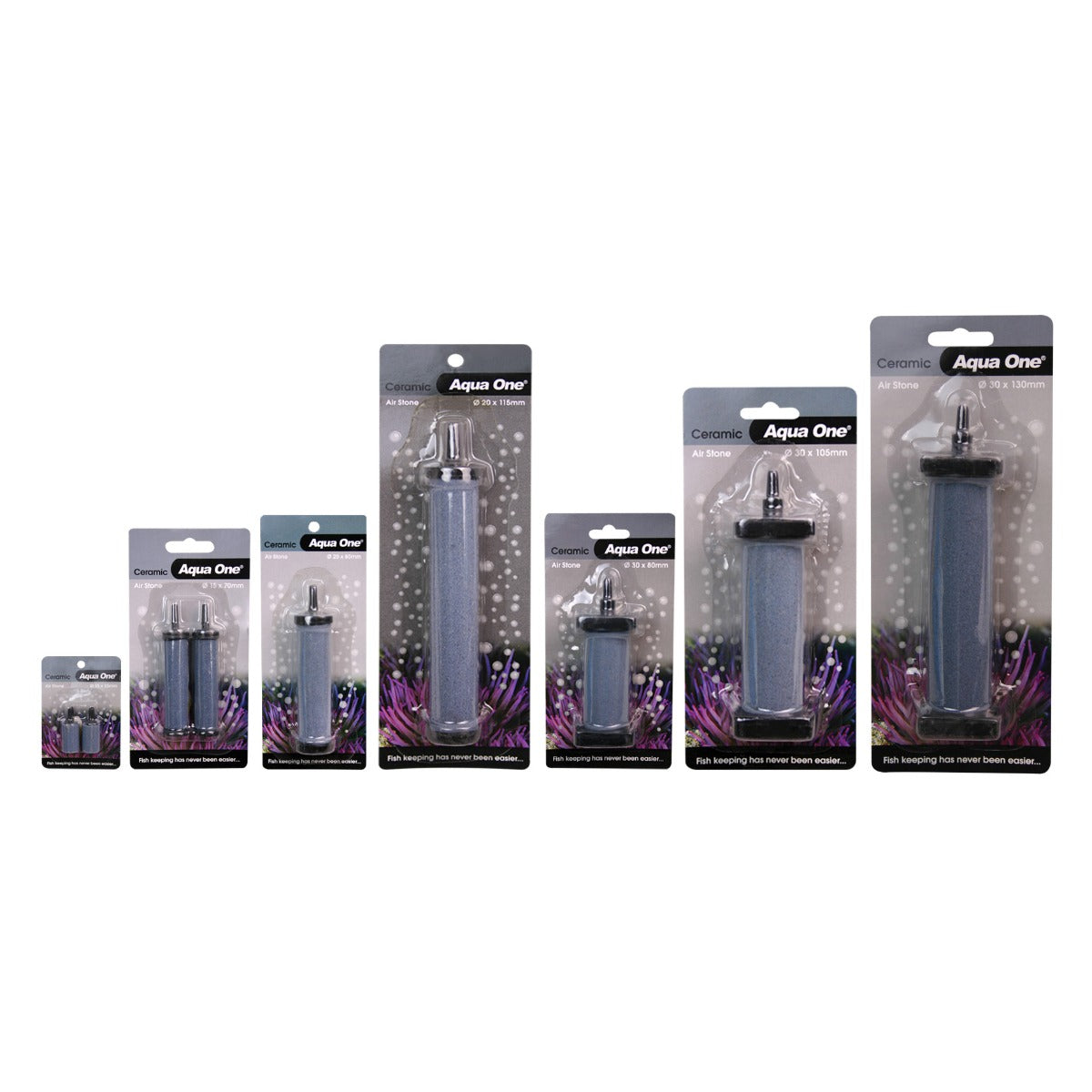 Aqua One ceramic airstone range, 70 x 15 mm 2-pack, for aquarium aeration