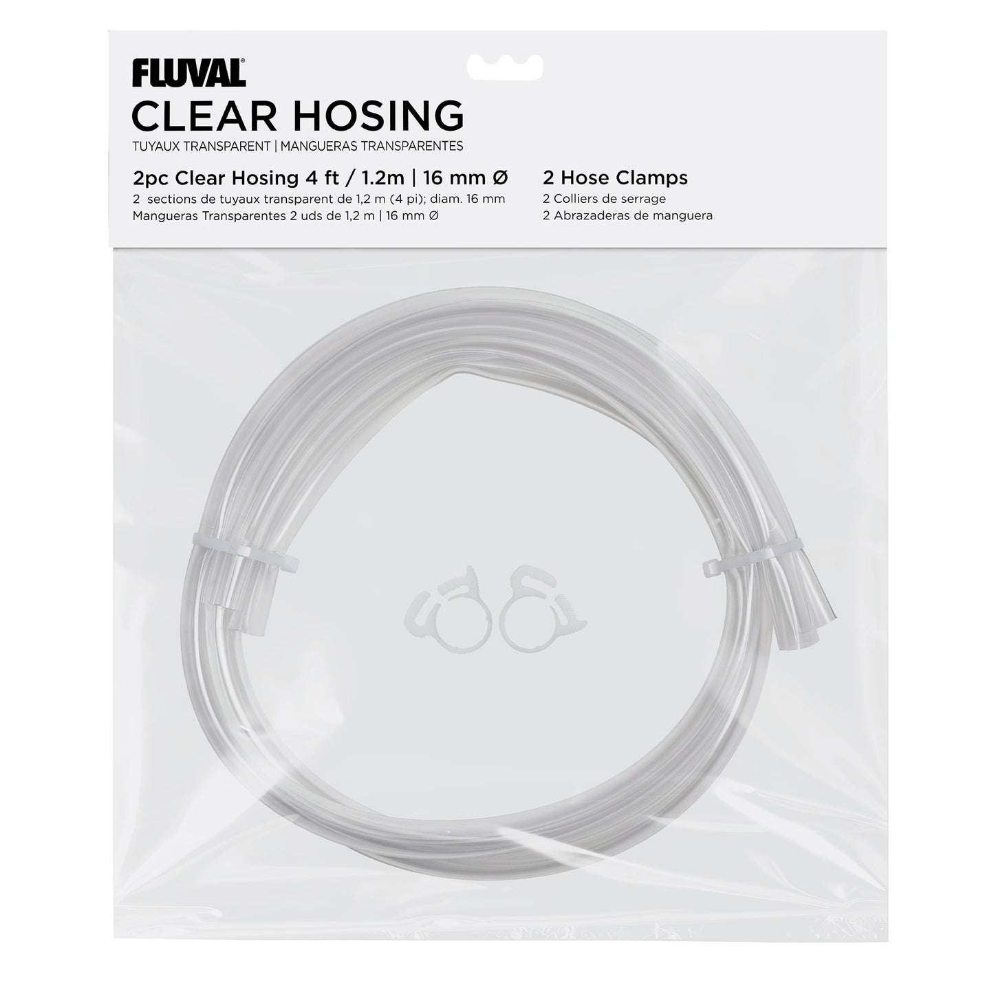 Fluval Clear Hosing and Hose Clamps - 2 piece - 4 ft (1.2 m) - 16 mm