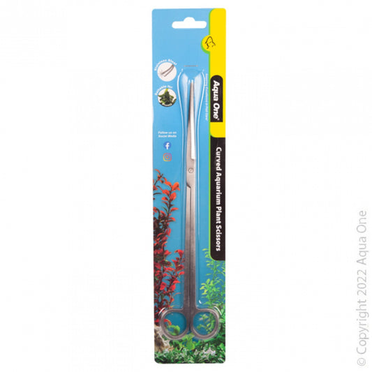 Aqua One curved stainless steel aquarium plant scissors, 25 cm