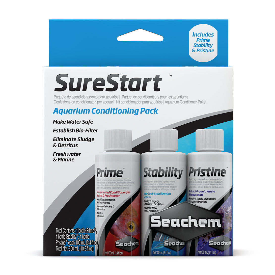 Seachem SureStart Aquarium Conditioning Pack Contains 100mL Bottles of Prime, Stability and Pristine
